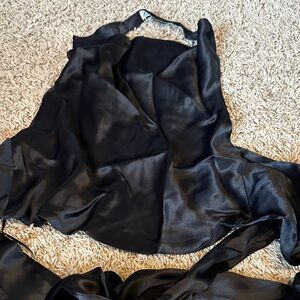 Elegant Black Satin Top Zara small halter top open back